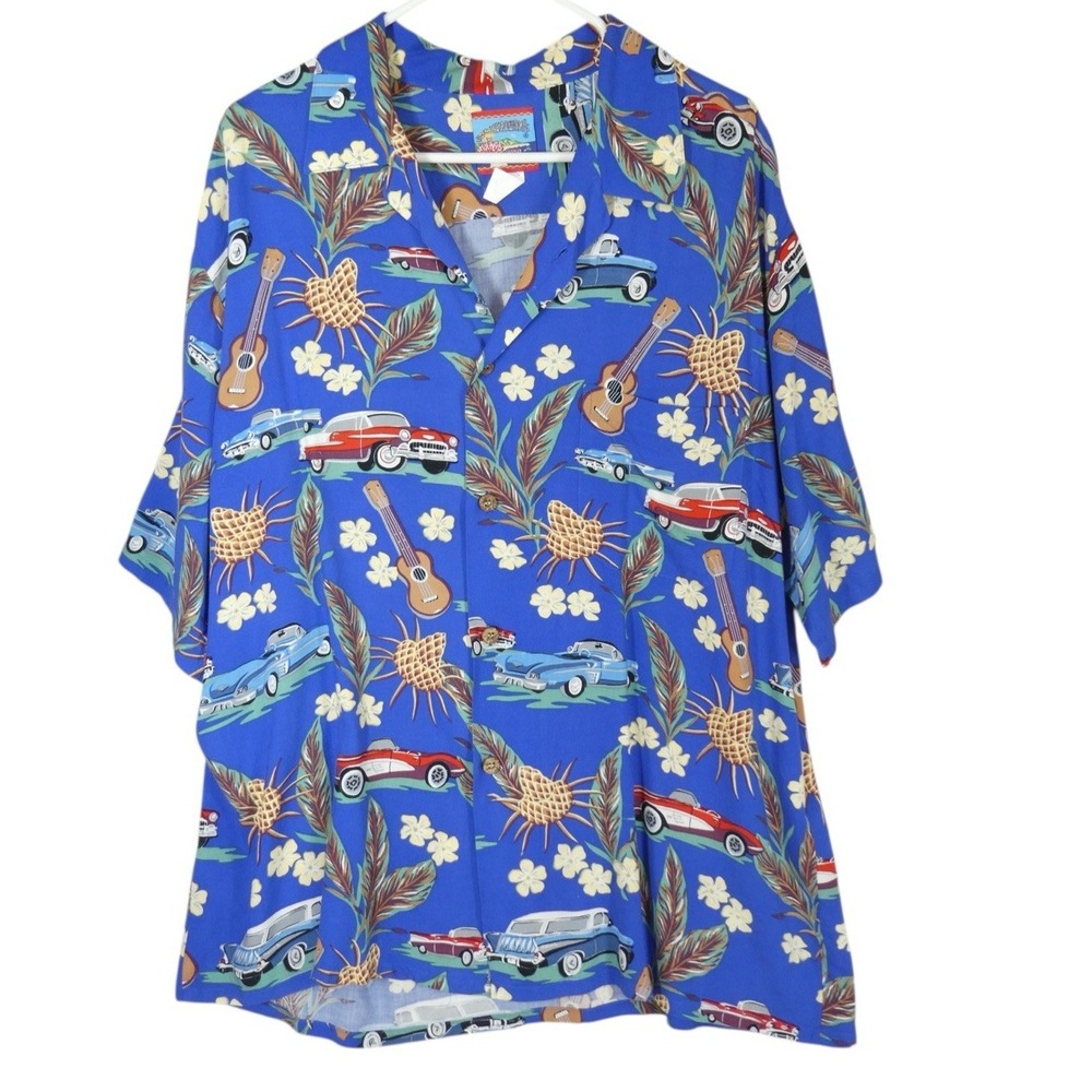 Vtg Joe Kealoha's Shirt Men XL Reyn Spooner Button Up Hawaiian Ukulele Car Print